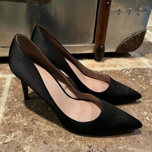 Black Satin Pointed Toe Heels